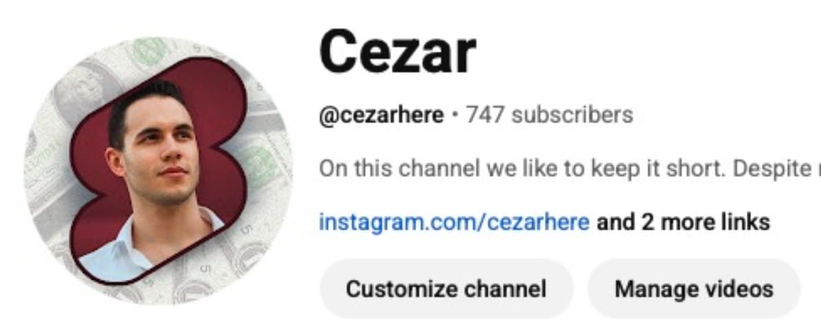 My YouTube channel at 747 subscribers.