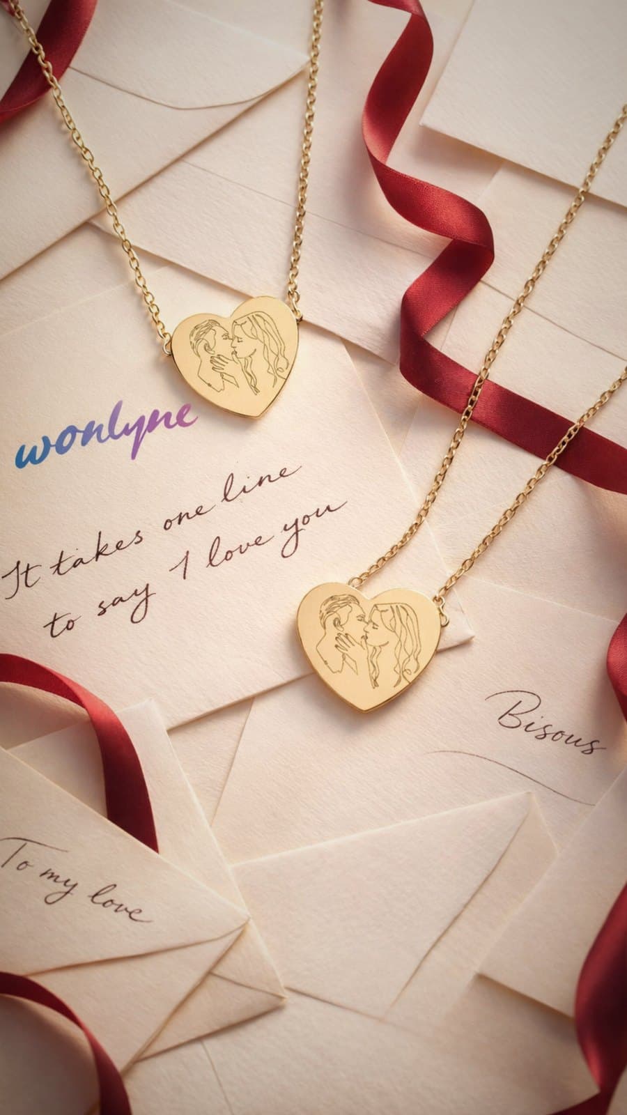 One-line portrait necklaces from the store.